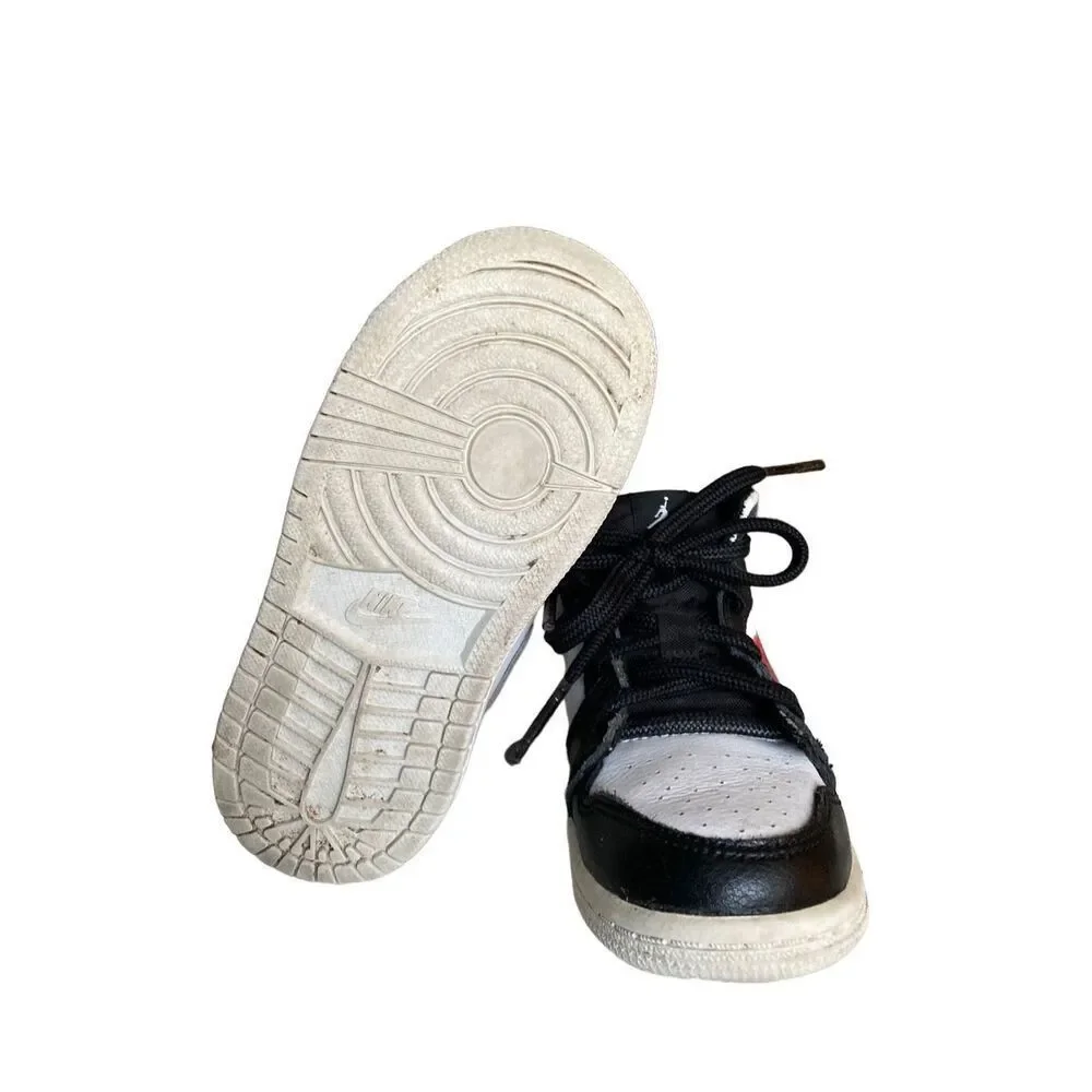 Nike Air Jordan 1 Mid Toddler 8C Black White Red Swoosh Sneakers